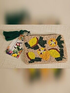 Beaded Lemon Coin Pouch - Yellow & Green